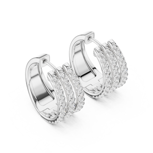 Classic Triple Pave <b>Huggies</b> Earrings in Lab Grown Round Diamonds 18K Yellow <b>Gold</b> Rhodium Plated for Party Wedding & Daily Use - Product Image 5