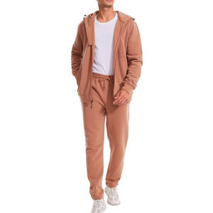 Premium Plain Mens <b>Brown</b> Tracksuit Full Zip Hoodie And Jogger <b>Set</b> Winter Sports <b>Gym</b> Running Wear Custom Wholesale Private Label - Product Image 4