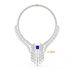 Zyorio Jewels - Collar con Colgante de Plata de Ley con Zafiro y Diamante Cultivado en Laboratorio, Diseño de Lujo para Novia, Compromiso y Boda - Product Image 1