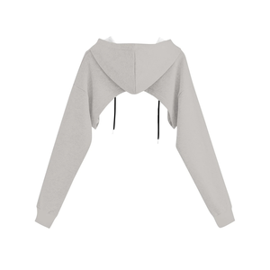 Sudadera Corta con Capucha para Mujer, Manga Larga, Hombros Caídos, Color Sólido, Informal, Otoño, Tejida, 100% Algodón, Transpirable, Asimétrica - Product Image 2