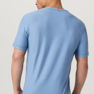 Camiseta Básica Azul Claro para Hombre, Cuello Redondo, Manga Corta, Corte Regular, Color Sólido Informal, 100% Algodón Jersey, Camiseta Esencial - Product Image 5