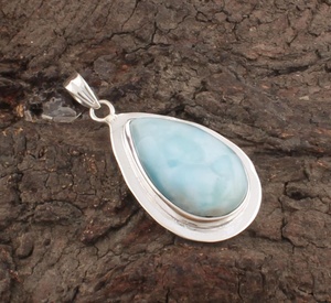 Natural Larimar Pear Pendant Handmade Sterling <b>Silver</b> Gemstone Necklace Boho Jewelry Ocean Blue Stone Gift For Women - Product Image 5