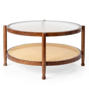 Tavolino da Caffè in Rattan Fatto a Mano Stile Boho 31,5 Pollici con Piano in Vetro per Soggiorno, Balcone, Patio o Camera da Letto - Product Image 2