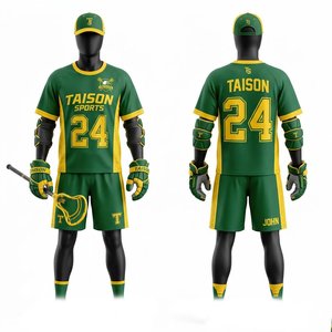 Premium Polyester Lacrosse Uniform <b>Men</b> 300 GSM Green <b>Yellow</b> Panel Jersey <b>Shorts</b> Custom Heat-Transfer Printed Logo Plus Size Crew - Product Image 1