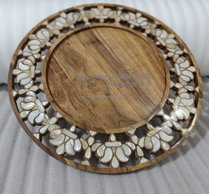 Gran oferta, regalo de Ramadán Eid, recién llegado, bandeja para servir de madre de Pera con mango de Metal, carcasa de fregona, bandeja con incrustaciones de resina, bandeja para servir - Product Image 3