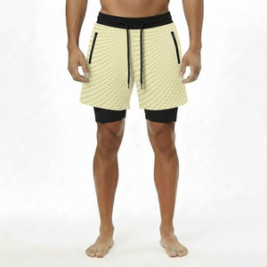 Shorts de bain pour hommes à sublimation 2-en-1, imprimé texturé, pour la plage et l'entraînement, avec poche zippée et doublure de compression - Product Image 2