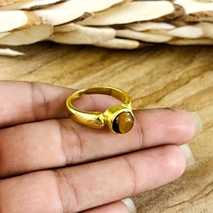 New Arrival Best Boho <b>Tiger</b> <b>Eye</b> <b>Rings</b> for Women Brass Vintage <b>Rings</b> 18k Gold Plated Solitaire Statement for Wholesale/OEM/ODM - Product Image 4