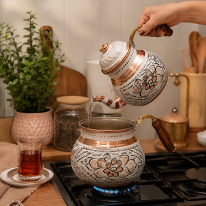Handmade Copper <b>Tea</b> Pot Set Oriental Enamel Painted With Wooden Handle Durable <b>Tea</b> <b>Maker</b> For Hotel Restaurant Use - Product Image 4