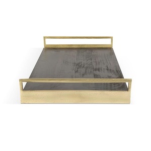 Luxury Rectangular Wooden <b>Serving</b> <b>Tray</b> with <b>Gold</b> Metal Handles - Modern Decorative Ottoman <b>Tray</b> for Coffee Table & Home Decor - Product Image 4