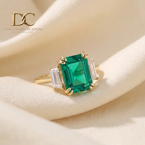 Anillo de Oro Sólido de 14 Quilates de Diseño Elegante, Estilo Étnico, con Diamante Cultivado en Laboratorio Certificado por IGI y Esmeralda Colombiana, Joyería para Mujer - Product Image 2