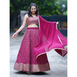 Dazzling Magenta <b>Sequins</b> Georgette Engagement Wear Lehenga Choli - Product Image 6