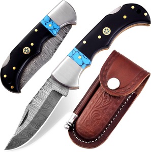 Cuchillo de Caza Damasco Hecho a Mano DIY, Hoja Fija, para Supervivencia al Aire Libre y Camping, con Mango de Madera y Resina, Logotipo Personalizado OEM ODM - Product Image 2