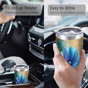 Stainless Steel Tumbler 20oz Double Wall Insulated Cup With Blue Flower Design For <b>Coffee</b> Tea Travel - Product Image 4