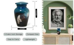 Urne funéraire miniature peinte « Oiseau blanc retournant à la maison » pour cendres commémoratives – Urnes et objets commémoratifs esthétiques - Product Image 4