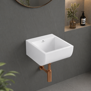 Lavabo mural en céramique ovale, écologique, facile à nettoyer, finition polie, design moderne, robinet monotrou, pour hôtels et maisons - Product Image 1