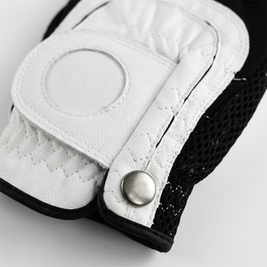 Golf Gloves Black White Genuine Leather Non Slip Button Closure Unisex Sports Hands - Product Image 5
