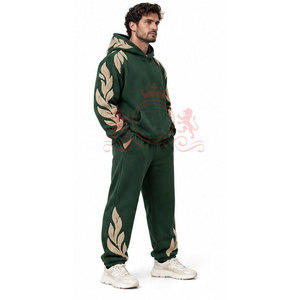 Chándal Verde con Capucha para Hombre, con Bordado Floral Beige, Manga Larga, Estilo Casual de Invierno, 100% Algodón, Corte Regular - Product Image 5