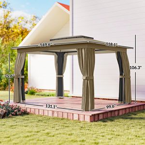 Gazebo da Esterno in Alluminio 3x3,6m con Tetto Morbido, Tende e Zanzariera, Struttura in Acciaio con Ganci, Colore Kaki - Product Image 3