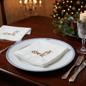 Serviettes de table en coton brodé sur mesure, avec ourlet festonné, durables, lavables en machine, pour événements domestiques et Noël, vente en gros - Product Image 4