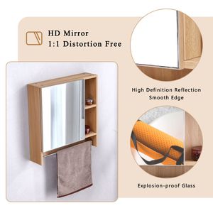 Armadietto a Specchio da Bagno a Parete con Mensole e Portasciugamani, Mobiletto Portamedicinali Sopra il WC - Product Image 6