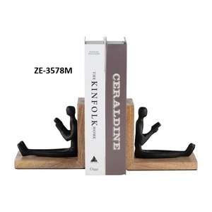 ZE-3578M Sujetalibros Redondo de Aluminio Bañado en Oro, Escultura Artística con Técnica de Plateado, Figura Negra, Base de Madera, Decoración del Hogar - Product Image 1