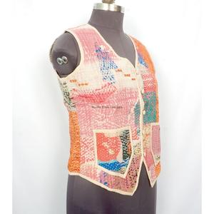 Gilet imprimé vintage Kantha fait main 100% coton respirant avec poches, style bohème floral pour femme, coupe classique printemps automne - Product Image 3