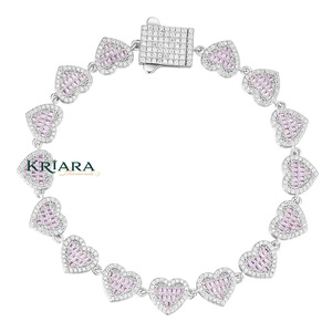 Bracelet en moissanite en forme de cœur, plaqué or rose 925, micro-pavé, bracelet tennis, bijoux romantiques pour femmes - Product Image 2