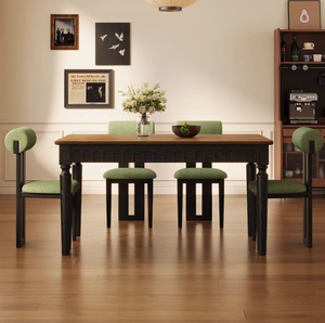 Modern Minimalist Solid Wood Rectangle Dining <b>Table</b> with Black Carved <b>Legs</b> and 4 Chairs for Family Dinner Hotel Apartment - Product Image 3