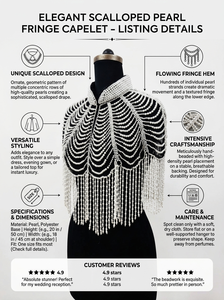Ellora White Pearl Beaded Nylon Shoulder Cape with Fringe Tassels Women Evening Party <b>Wedding</b> Collar Overlay Fashion <b>Accessory</b> - Product Image 6