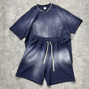Ensembles shorts et t-shirt personnalisés 100% coton délavé effet soleil, logo personnalisé, coupe ample épaules tombantes, ensemble deux pièces pour homme - Product Image 5