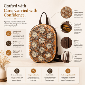 Hand Tooled Floral Carved Leather Women's <b>Backpack</b> Genuine Leather Western <b>Backpack</b> <b>Purse</b> Handmade Fashion Travel Style Bagpack - Product Image 5