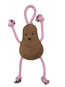 Jouet à mâcher pour chien en suède mignon en forme d'arachide avec cordes rouges et blanches pour les bras et les pattes, durable pour jouer en intérieur, jouets écologiques en cuir pour chiens, attrayants - Product Image 1