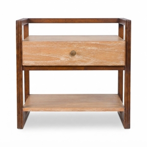 Modern Wooden Nightstand <b>Bedside</b> Table with Drawer Open <b>Shelf</b> Brown for Bedroom Living Room Home Furniture - Product Image 1