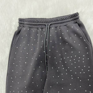Survêtement décontracté unisexe en coton avec strass, pantalon de jogging inclus - Product Image 4