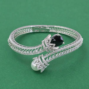 Artificial Fashion Jewellery Classic Cuff <b>Bracelets</b> with Cubic Zirconia Openable Kada Rhodium Plated Gift 443962 - Product Image 1