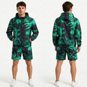 Blue Ocean Wave Men Windbreaker Short Sets Lightweight Polyester Moisture Wicking <b>Hooded</b> Athletic Running Windbreaker Short Sets - Product Image 3