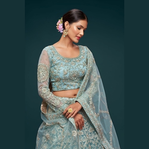 Soft Net Semi Stitched <b>Lehenga</b> Choli Zari Badla Embroidery Wedding Party Wear Designer Outfit For Wedding Festive Wear - Product Image 1