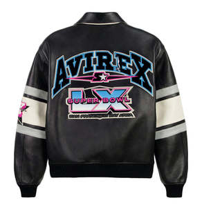Avirex Custom Men's Vintage Genuine Leather Bomber <b>Jacket</b> Embroidered Patch Racing Varsity <b>Jacket</b> OEM ODM Wholesale Manufacturer - Product Image 2