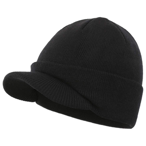 Black <b>Mens</b> <b>Winter</b> Beanie <b>Hat</b> with Brim Warm Double Knit Cuff Beanie Cap Breathable Custom Fashion Cheap Price OEM 2025 - Product Image 1