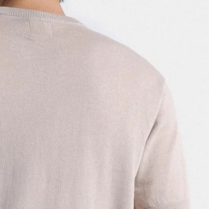 Prix de gros 2026 T-shirt en maille beige pour homme, col rond, doux, léger, décontracté, manches courtes, premium, uni, pour l'été - Product Image 3
