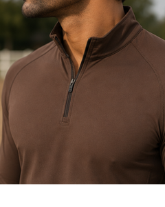 Men's <b>Brown</b> <b>Long</b> <b>Sleeve</b> Zipper for Shirt Knitted Compressed Print Breathable Smart Casual Equestrian Riding <b>Top</b> - Product Image 4