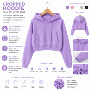 Sweat-shirt à capuche court HMR Sorority Sisterhood violet avec poches, manches régulières, en molleton, couleur unie, pour l'automne - Product Image 6