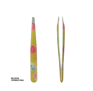 Pinzas para cejas de Punta inclinada de acero inoxidable de calidad profesional con etiqueta privada personalizada, diseños coloridos, bolsa empaquetada para uso de belleza - Product Image 6