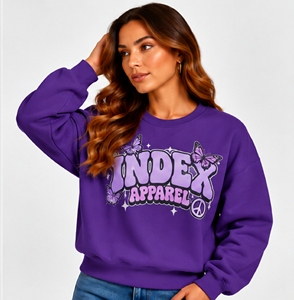Sudadera de cuello redondo morada extragrande para mujer de Index Apparel, manga larga, 100% algodón tejido, para otoño - Product Image 5