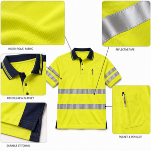 Camiseta Polo Reflectante de Alta Visibilidad para Mujer con Bolsillo en el Pecho, Uniforme de Trabajo de Poliéster, Impresión de Logotipo Personalizado - Product Image 6