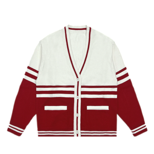 Breathable Aesthetic <b>V</b>-<b>Neck</b> Cardigan <b>Men</b>’s Contrast Stripe Varsity Knitted <b>Sweater</b> for Euro-American Style - Product Image 5
