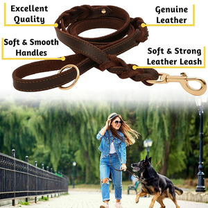 Genuine Cowhide Leather Dog <b>Collar</b> & Braided Leash Set Double Buckle D-Ring Heavy Duty Large Breed <b>Pet</b> <b>Collar</b> - Product Image 4