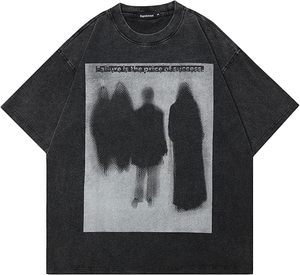 Camiseta de Algodón Oversize Vintage con Logo Personalizado 2026, de Felpa Francesa de 360 g/m², con Cortes Desgastados y Lavado Ácido - Product Image 3