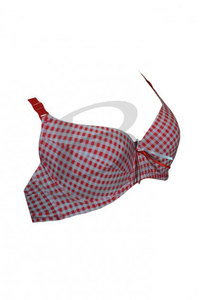 Blusa Brillante de Estilo Trachten con Cuello de Volantes a Cuadros Rojos, Mangas Abullonadas de Tres Cuartos, Informal, de Verano, 100% Algodón, para Mujer Adulta - Product Image 3
