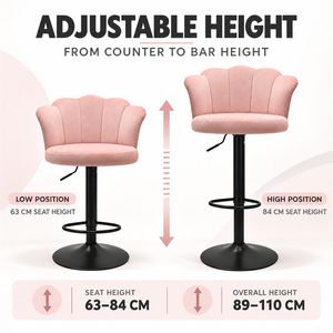 <span class=keywords><strong>Taburete</strong></span> de Bar Ajustable DM de Terciopelo con Respaldo en Forma de Pétalo y Base de Metal Negro para Isla de <span class=keywords><strong>Cocina</strong></span> y Bar de Hotel - Product Image 4